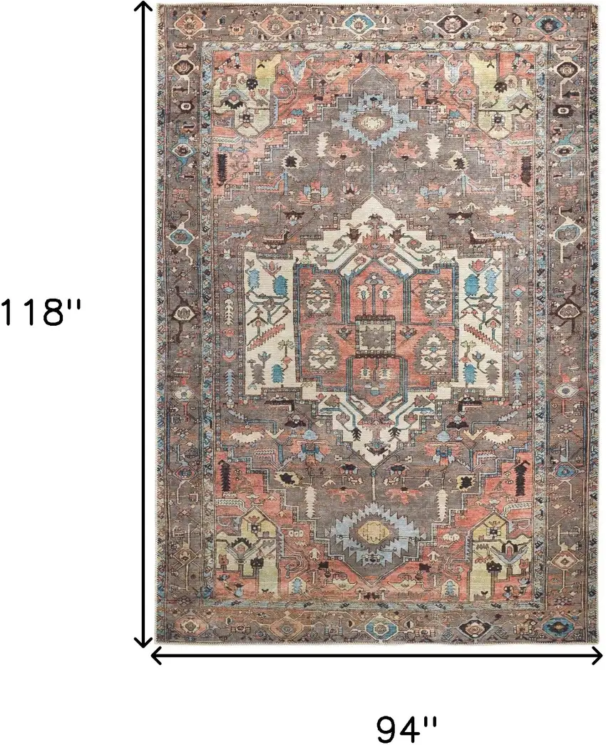 Taupe Red And Brown Floral Area Rug Photo 3