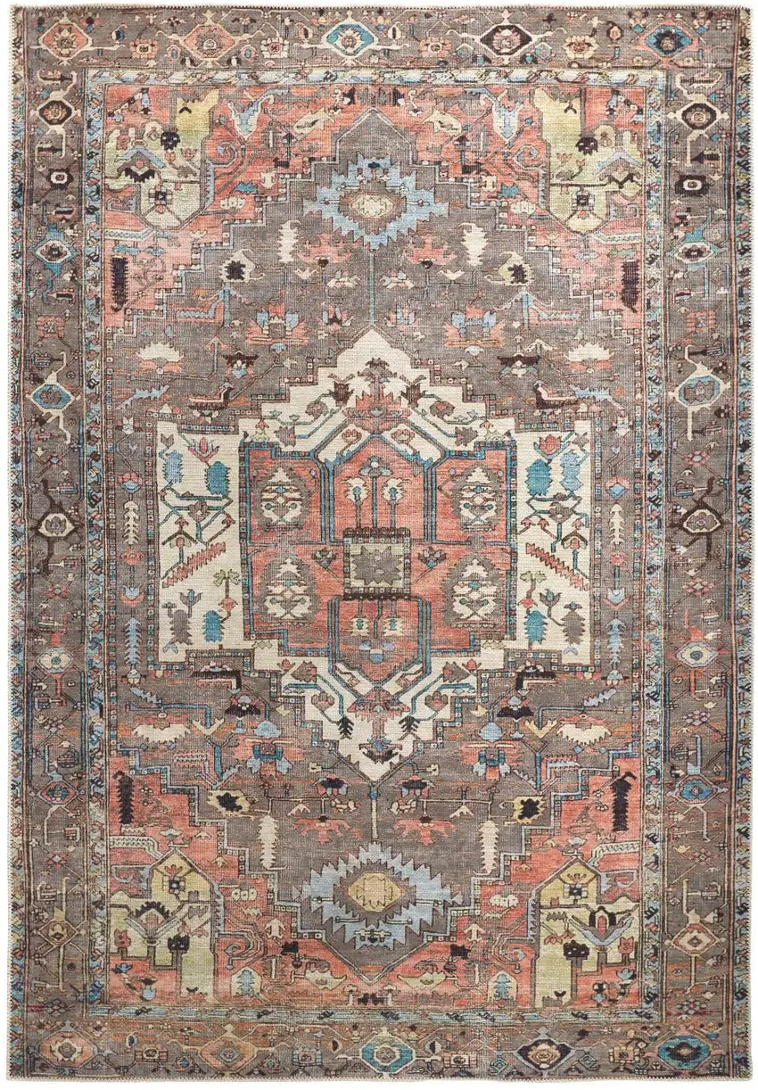 Taupe Red And Brown Floral Area Rug Photo 2
