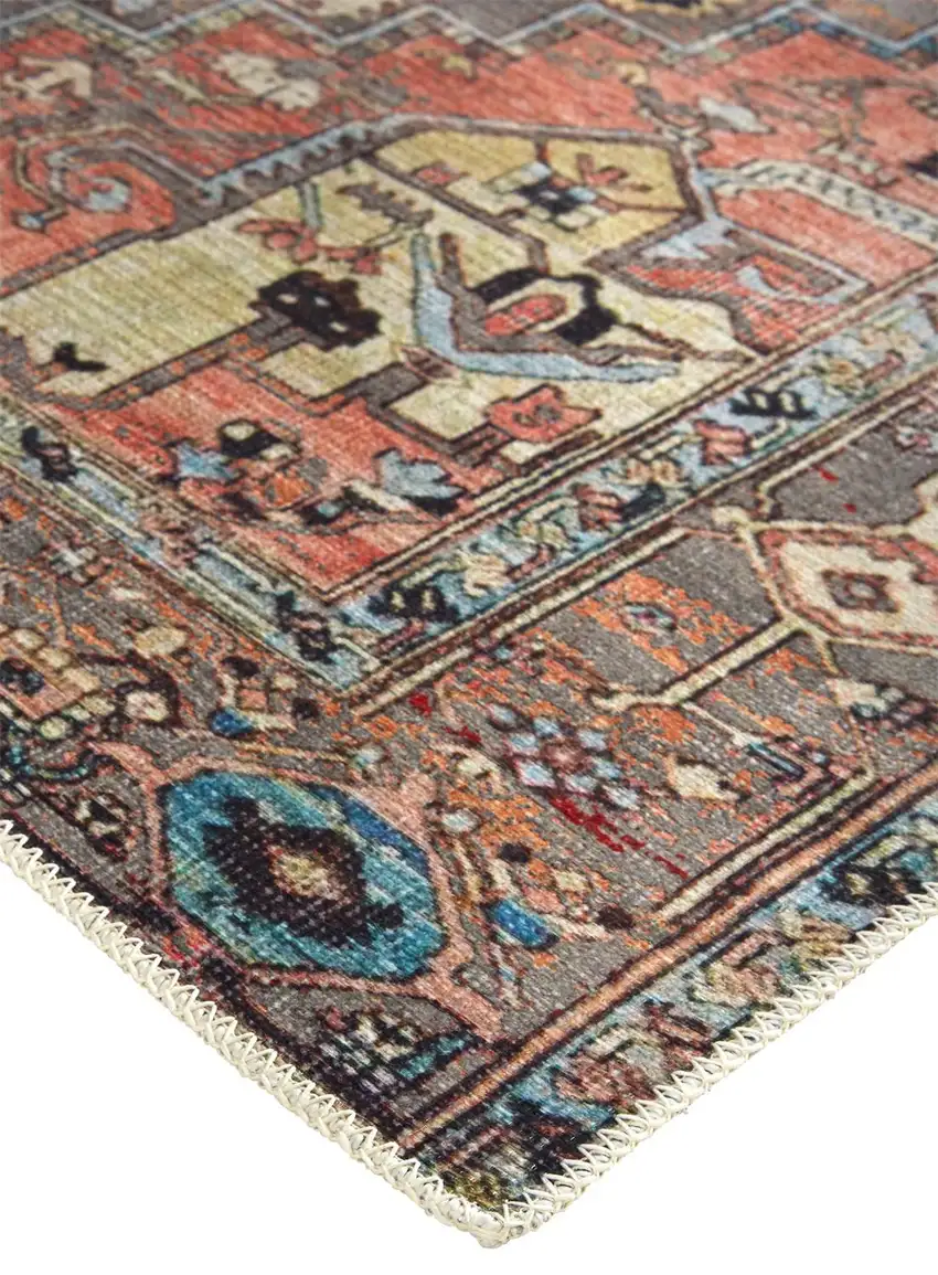 Taupe Red And Brown Floral Area Rug Photo 4