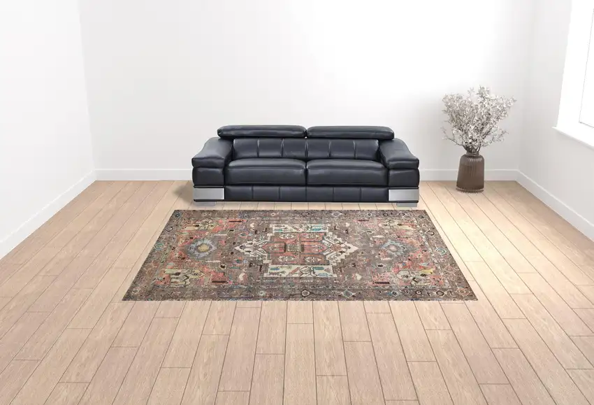 Taupe Red And Brown Floral Area Rug Photo 3