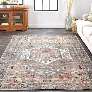 Photo of Taupe Red And Brown Floral Area Rug