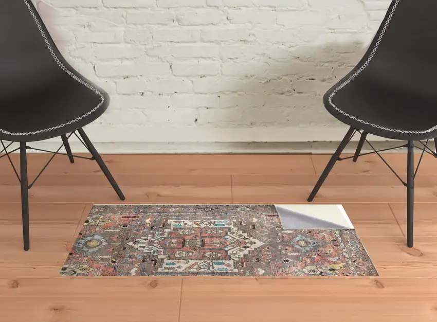 Taupe Red And Brown Floral Area Rug Photo 3