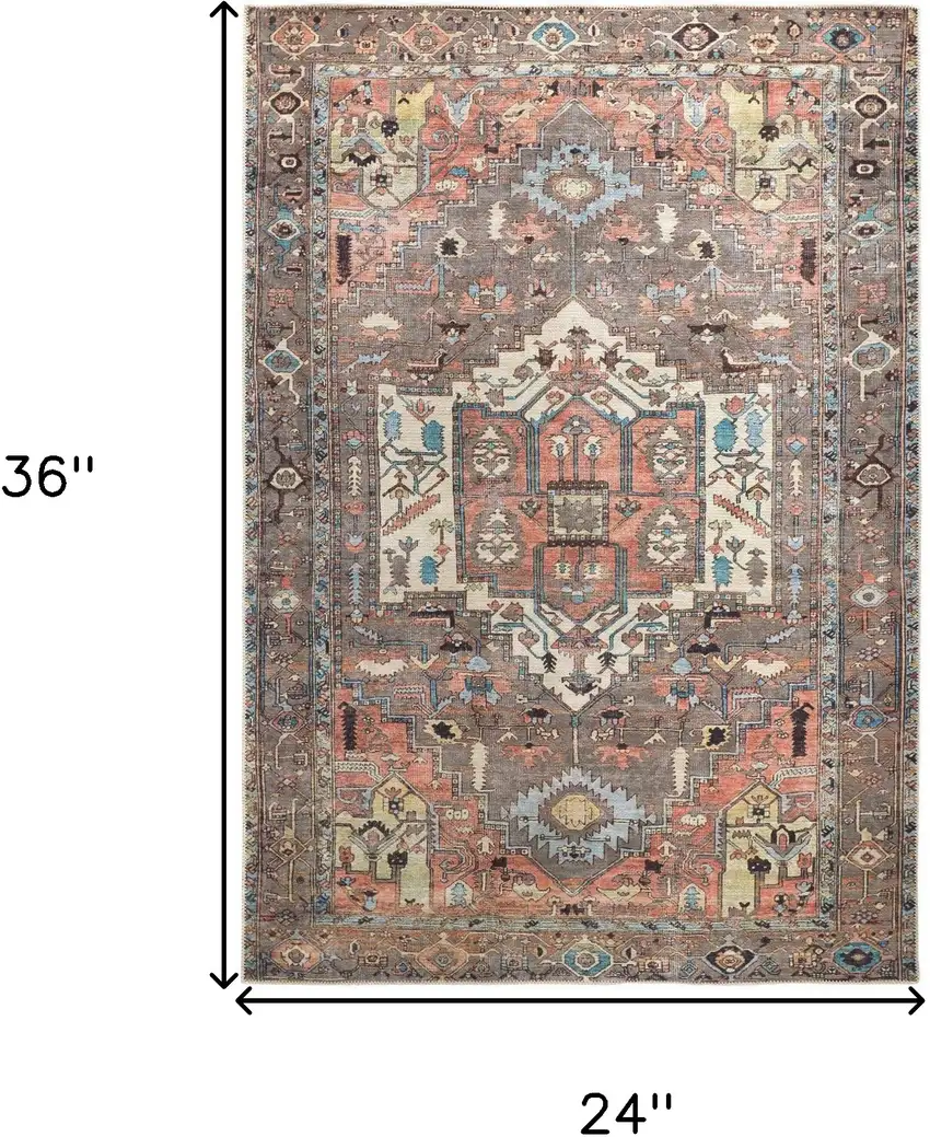 Taupe Red And Brown Floral Area Rug Photo 3