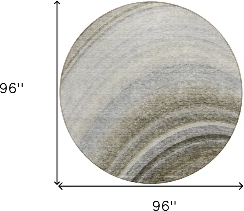 Taupe Round Abstract Washable Non Skid Indoor Outdoor Area Rug Photo 3