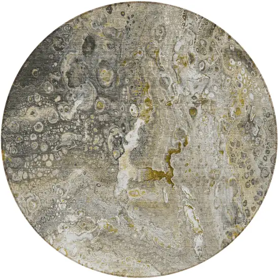 Taupe Round Abstract Washable Non Skid Indoor Outdoor Area Rug Photo 5