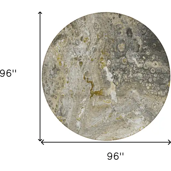 Taupe Round Abstract Washable Non Skid Indoor Outdoor Area Rug Photo 3