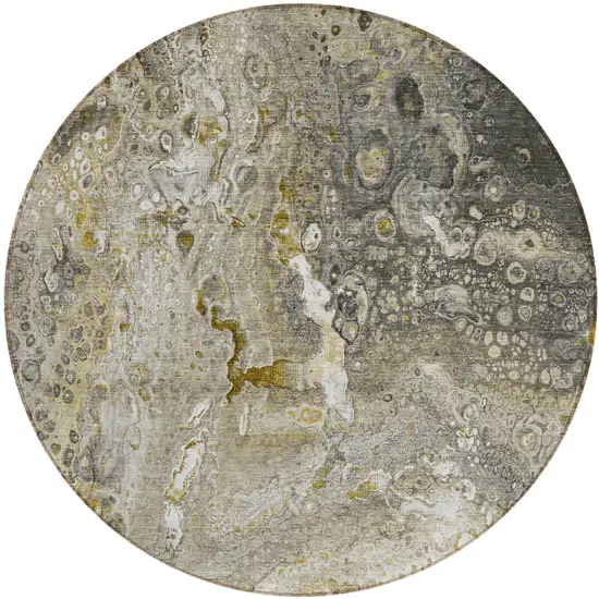 Taupe Round Abstract Washable Non Skid Indoor Outdoor Area Rug Photo 2