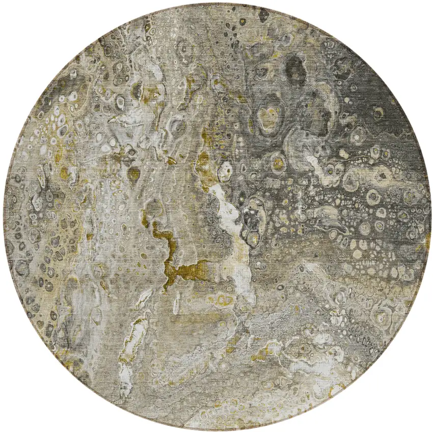 Taupe Round Abstract Washable Non Skid Indoor Outdoor Area Rug Photo 2
