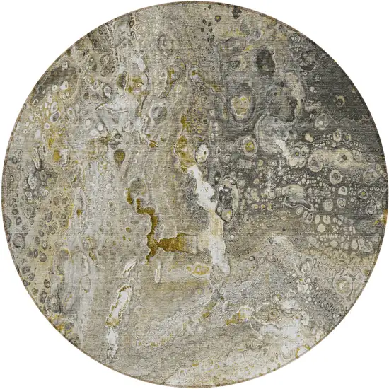 Taupe Round Abstract Washable Non Skid Indoor Outdoor Area Rug Photo 2