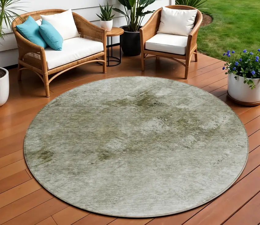 8' Taupe Beige And Brown Round Abstract Washable Indoor Outdoor Area Rug Photo 1