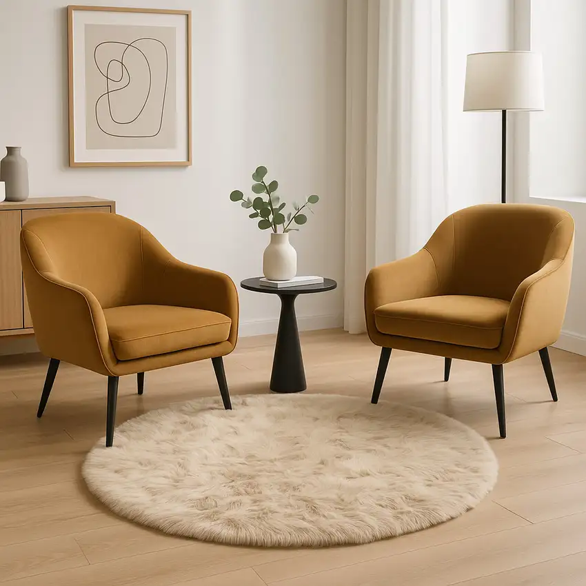 6' X 6' Taupe Round Faux Fur Washable Non Skid Area Rug Photo 1