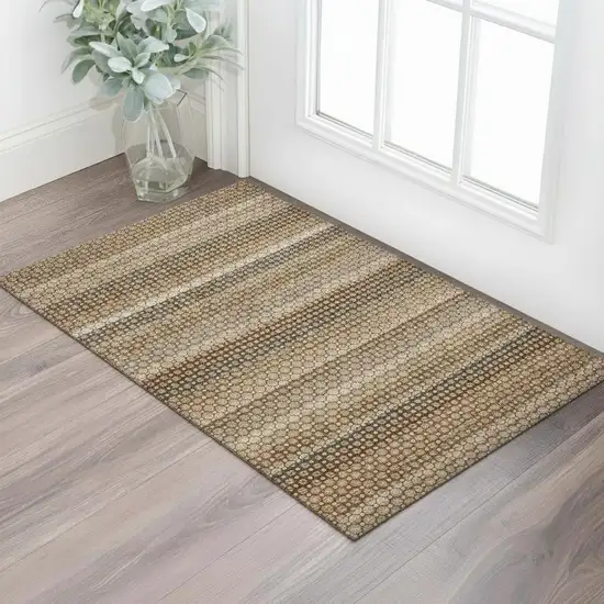 Taupe Rust And Brown Striped Washable Area Rug With UV Protection Photo 2