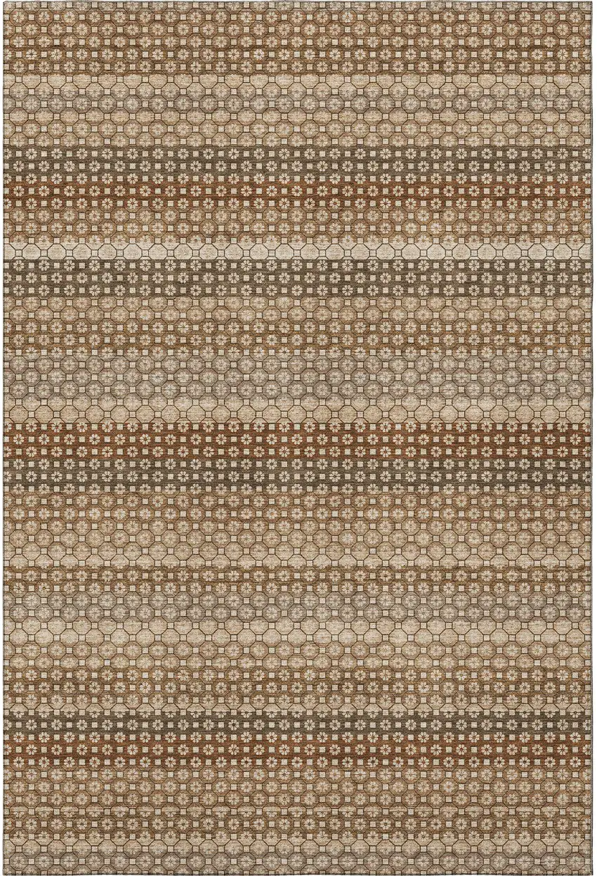 Taupe Rust And Brown Striped Washable Area Rug With UV Protection Photo 2
