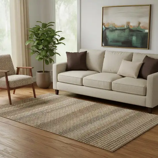 Taupe Rust And Brown Striped Washable Area Rug With UV Protection Photo 2