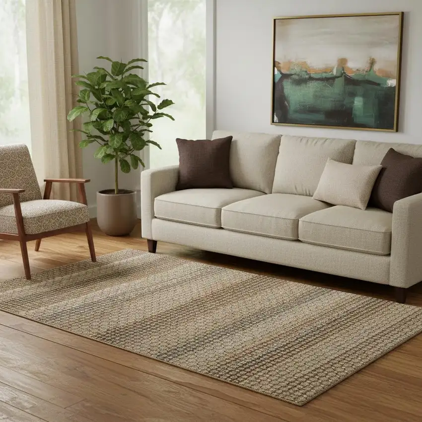 Taupe Rust And Brown Striped Washable Area Rug With UV Protection Photo 2