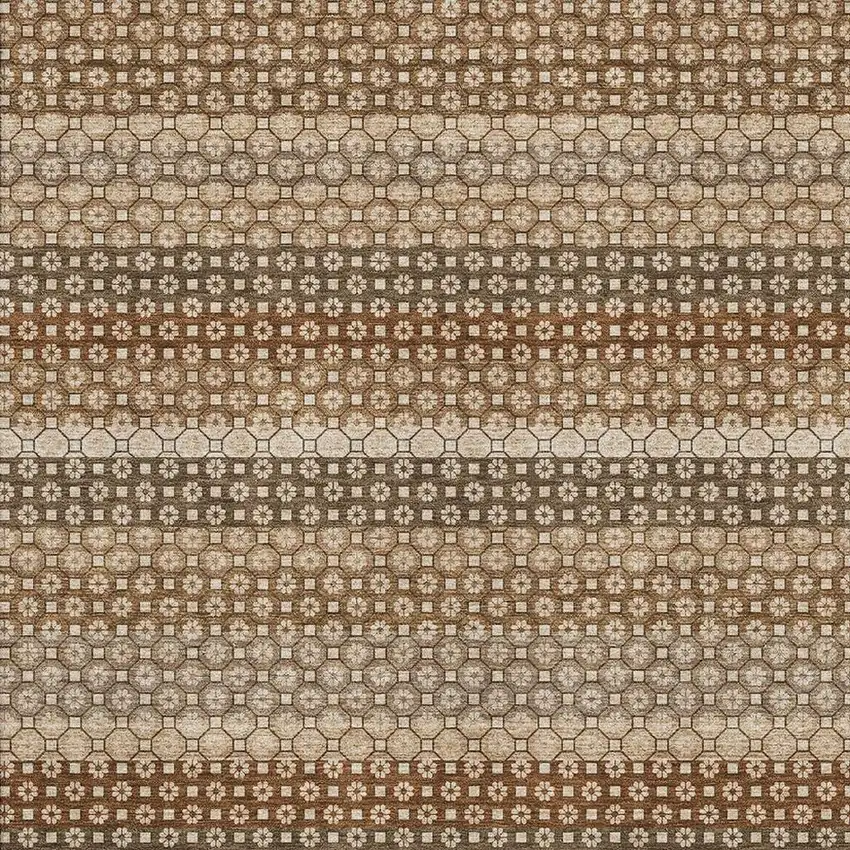 Taupe Rust And Brown Striped Washable Area Rug With UV Protection Photo 2