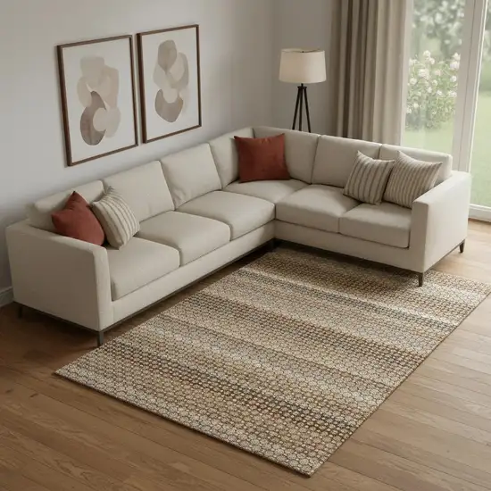 Taupe Rust And Brown Striped Washable Area Rug With UV Protection Photo 2