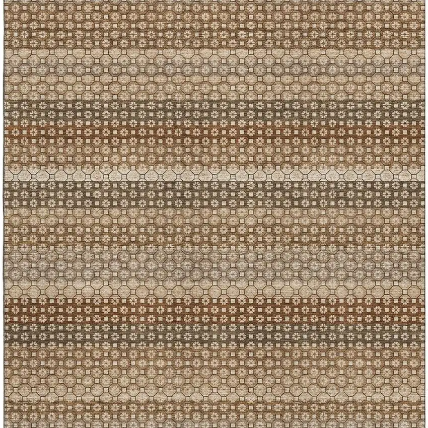 Taupe Rust And Brown Striped Washable Area Rug With UV Protection Photo 3