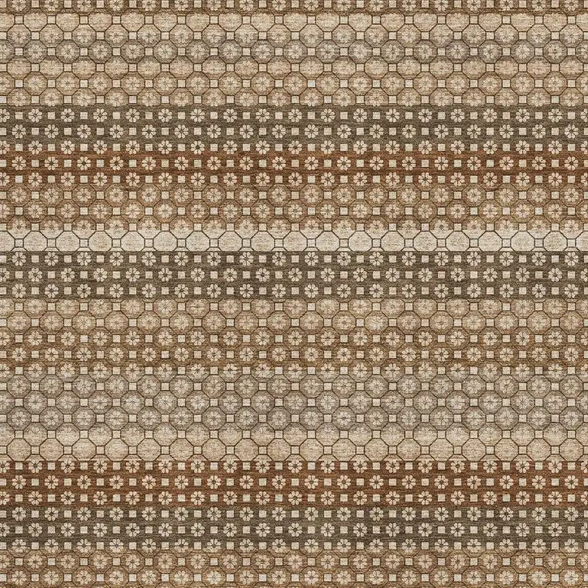 Taupe Rust And Brown Striped Washable Area Rug With UV Protection Photo 2