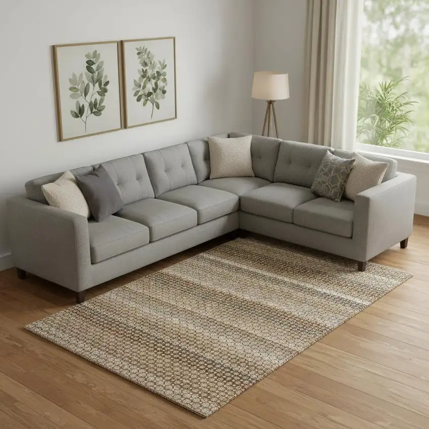 Taupe Rust And Brown Striped Washable Area Rug With UV Protection Photo 2