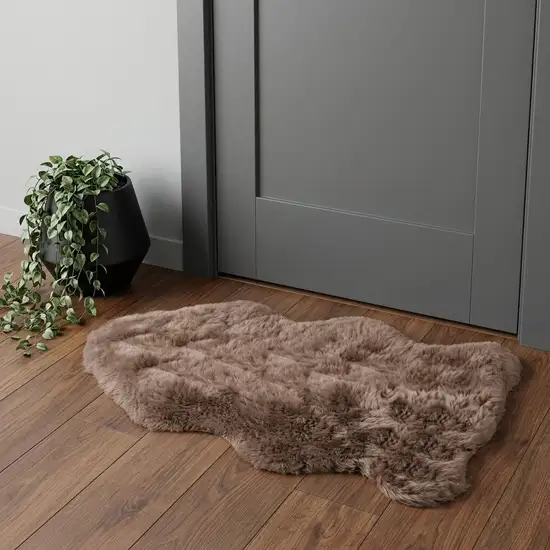 Taupe Genuine Sheepskin Shag Area Rug Photo 1