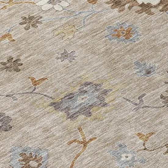 Taupe Silver And Gray Floral Washable Indoor Outdoor Area Rug Photo 4