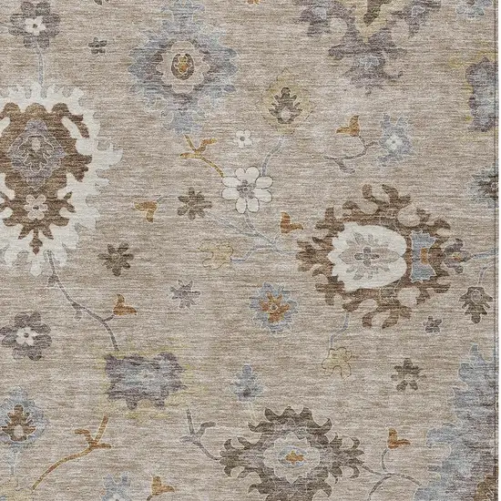Taupe Silver And Gray Floral Washable Indoor Outdoor Area Rug Photo 5