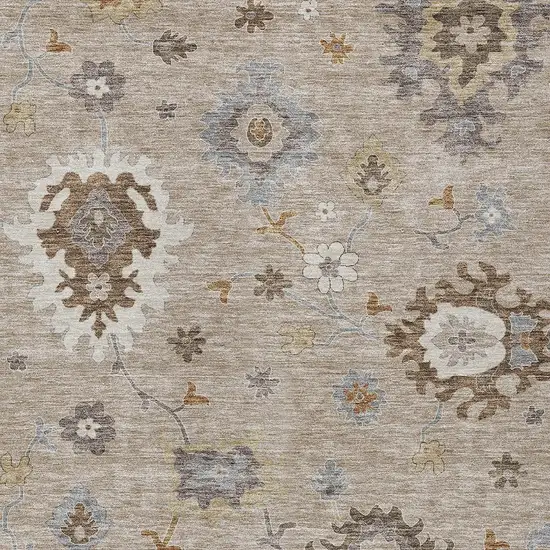 Taupe Silver And Gray Floral Washable Indoor Outdoor Area Rug Photo 5