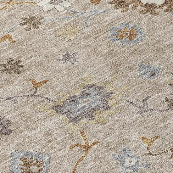 Taupe Silver And Gray Floral Washable Indoor Outdoor Area Rug Photo 4