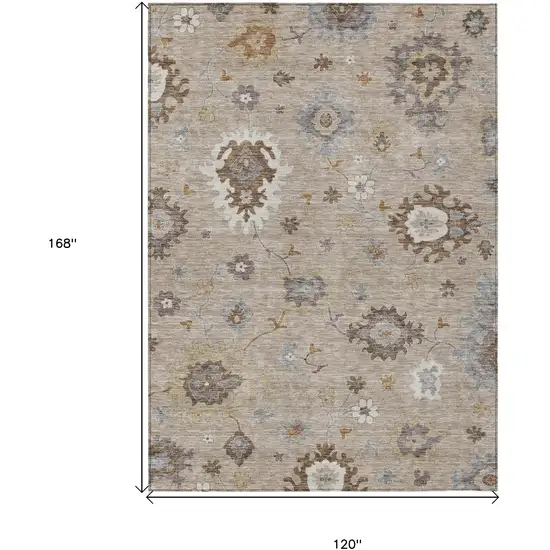 Taupe Silver And Gray Floral Washable Indoor Outdoor Area Rug Photo 8