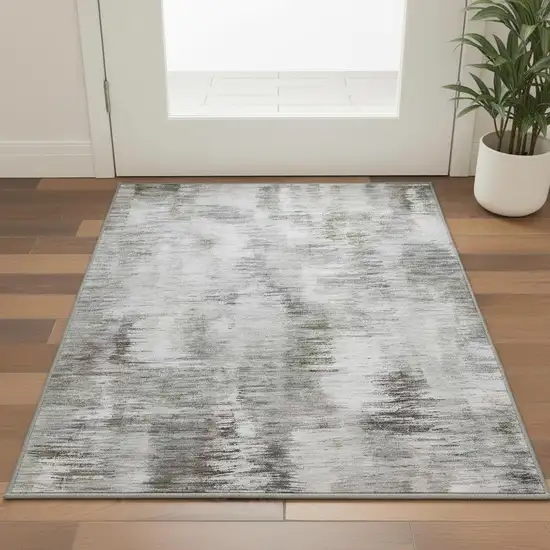 Taupe Silver And Purple Abstract Washable Area Rug With UV Protection Photo 2