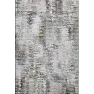 Photo of Taupe Silver And Purple Abstract Washable Area Rug With UV Protection