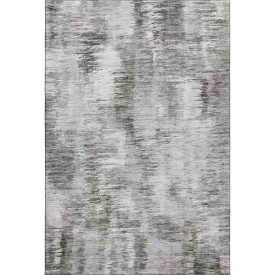 Taupe Silver And Purple Abstract Washable Area Rug With UV Protection Photo 1
