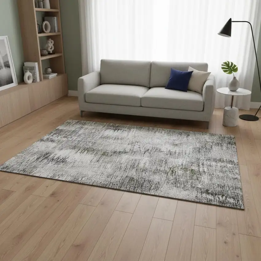 Taupe Silver And Purple Abstract Washable Area Rug With UV Protection Photo 2