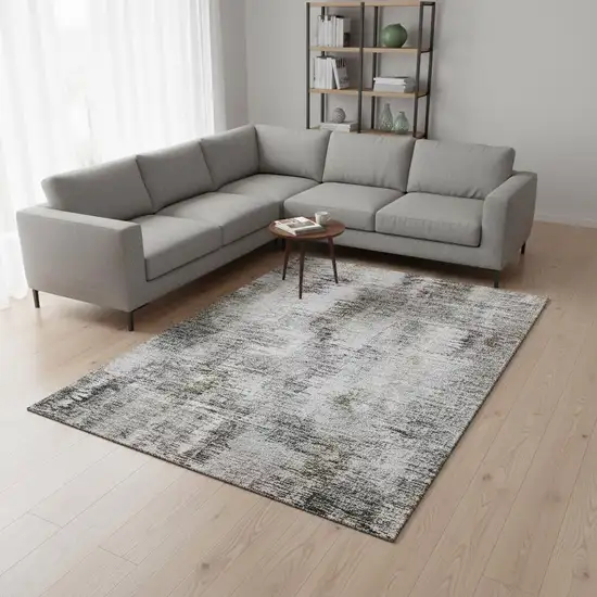 Taupe Silver And Purple Abstract Washable Area Rug With UV Protection Photo 2