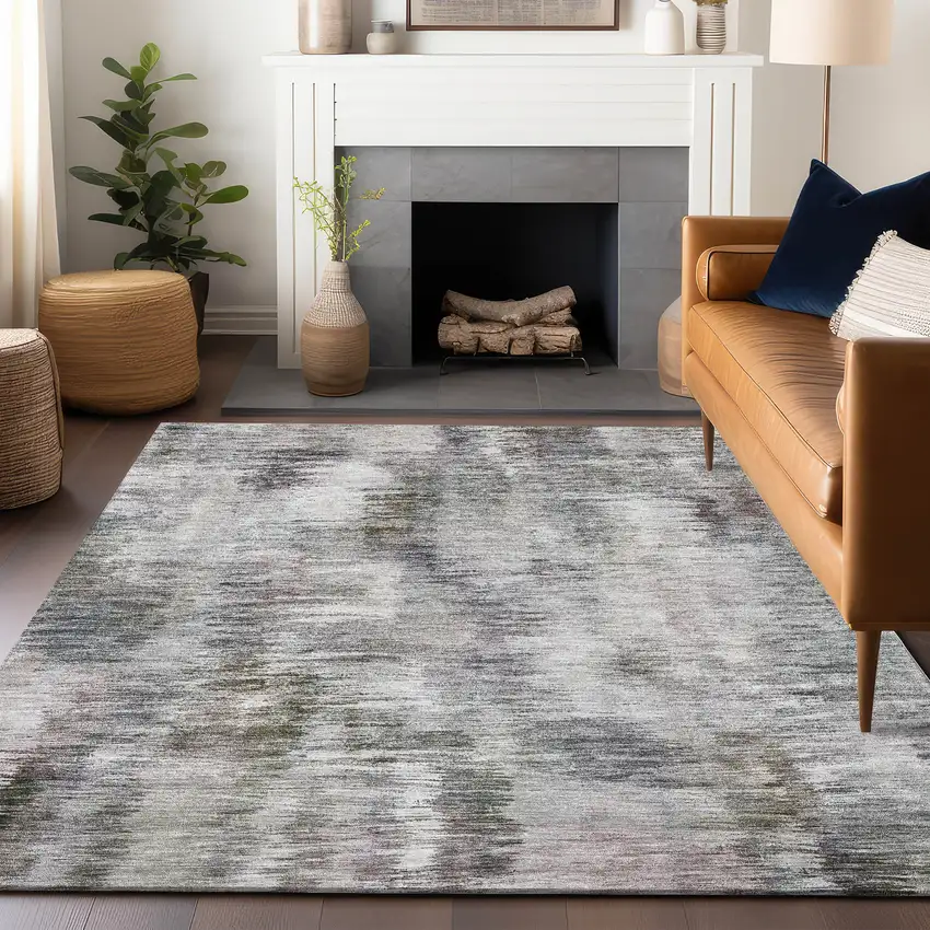 Taupe Silver And Purple Abstract Washable Area Rug With UV Protection Photo 6