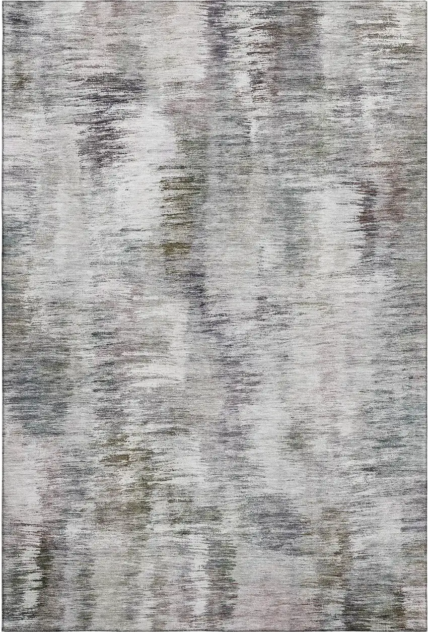 Taupe Silver And Purple Abstract Washable Area Rug With UV Protection Photo 1