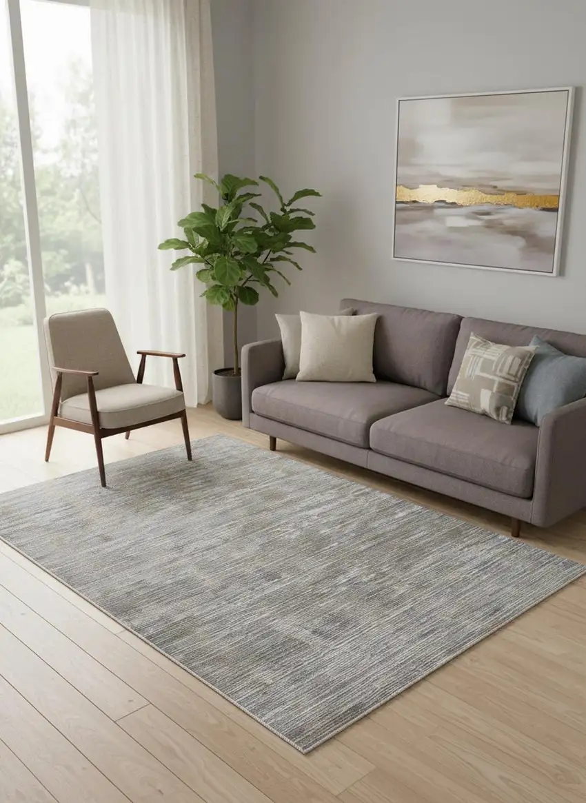 Taupe Silver And Tan Abstract Power Loom Area Rug Photo 1