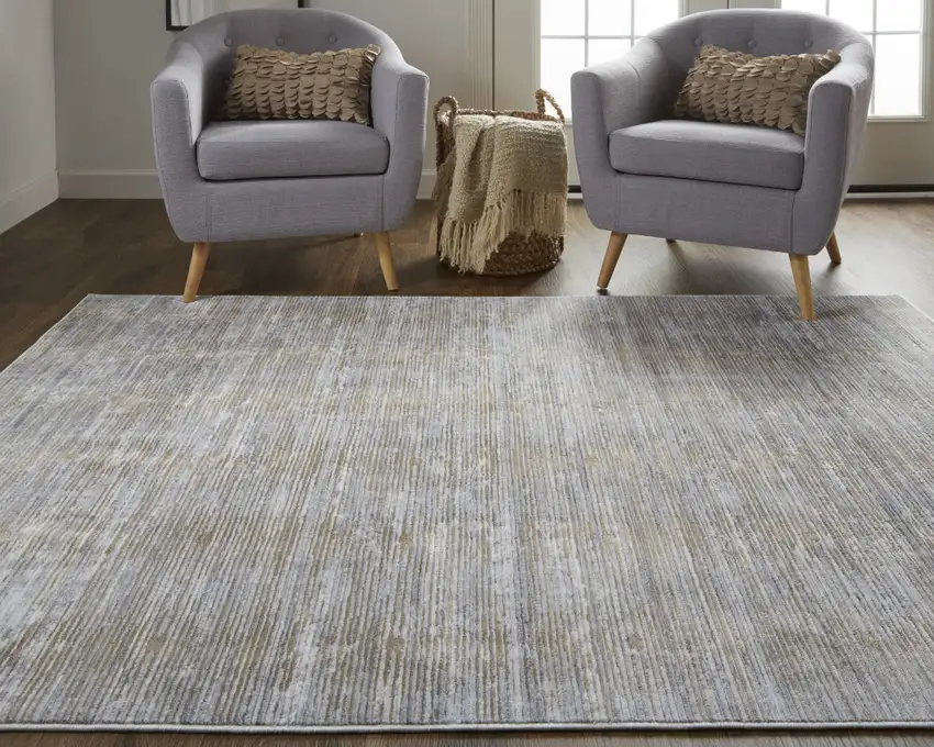 Taupe Silver And Tan Abstract Power Loom Area Rug Photo 7