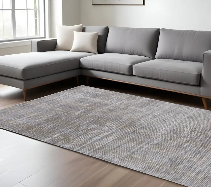 Taupe Silver and Tan Abstract Power Loom Non Skid Area Rug Photo 1
