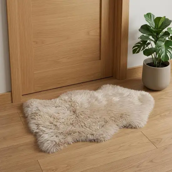 Taupe Genuine Sheepskin Animal Print Shag Area Rug Photo 1