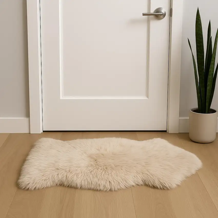 Taupe Genuine Sheepskin Animal Print Shag Area Rug Photo 1