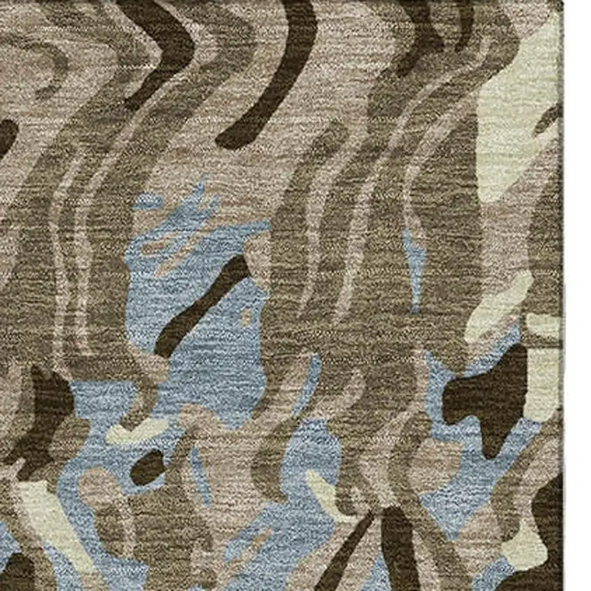 Taupe Sky Blue And Beige Abstract Washable Area Rug With UV Protection Photo 2