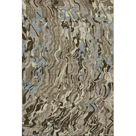 Taupe Sky Blue And Beige Abstract Washable Area Rug With UV Protection Photo 3