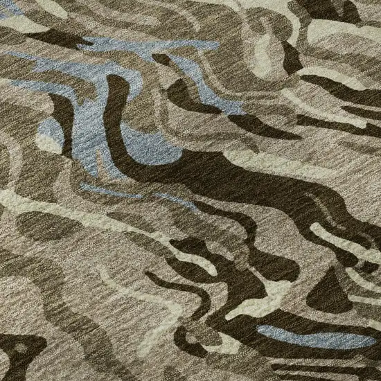 Taupe Sky Blue And Beige Abstract Washable Area Rug With UV Protection Photo 9