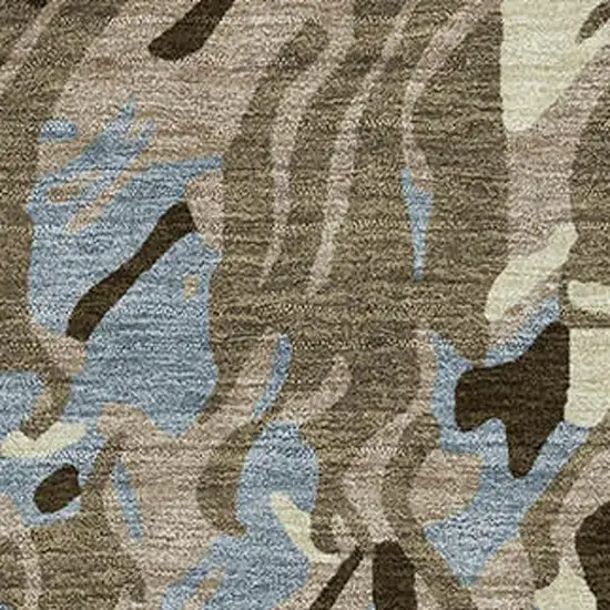 Taupe Sky Blue And Beige Abstract Washable Area Rug With UV Protection Photo 2