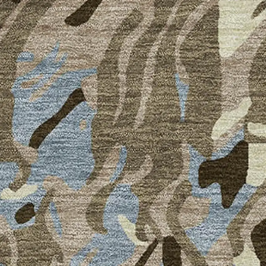 Taupe Sky Blue And Beige Abstract Washable Area Rug With UV Protection Photo 2