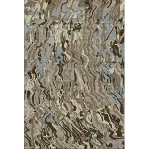 Photo of Taupe Sky Blue And Beige Abstract Washable Area Rug With UV Protection