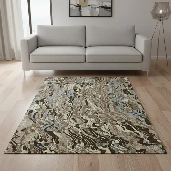 Taupe Sky Blue And Beige Abstract Washable Area Rug With UV Protection Photo 2