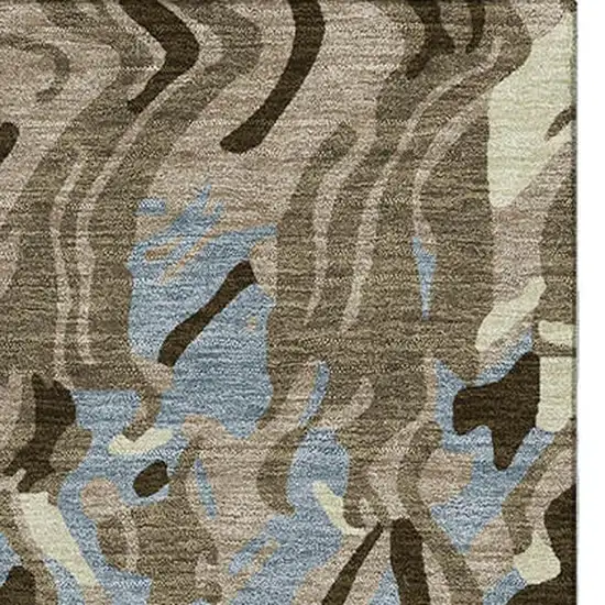 Taupe Sky Blue And Beige Abstract Washable Area Rug With UV Protection Photo 3